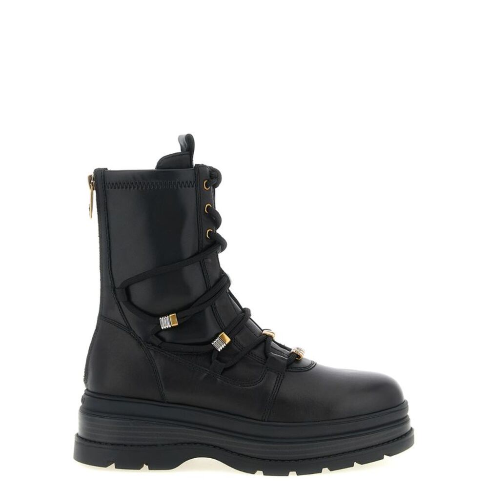 PINKO Black Cowhide Lace-Up Women's Boots